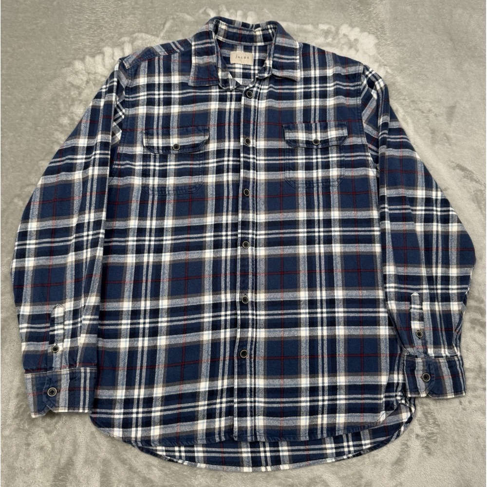 Jachs Flannel Shirt Mens Large Tall LT Blue Plaid Long Sleeve Button Down Cotton